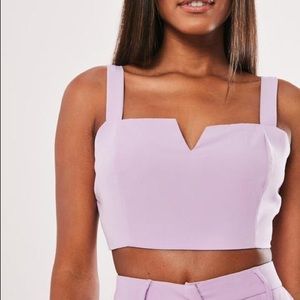 Lilac Co Ord V Neck Crop Top
